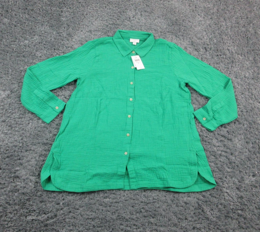 J Jill Shirt Womens Medium Green Papaya Button Down 100% Cotton Long Sleeve NWT